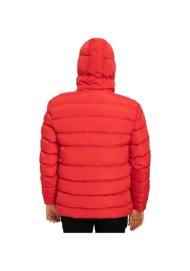 Montland Erkek Kırmızı Kapüşonlu Içi Polarlı Su Geçirmez Rüzgara Dayanıklı Şişme Mont Kırmızı