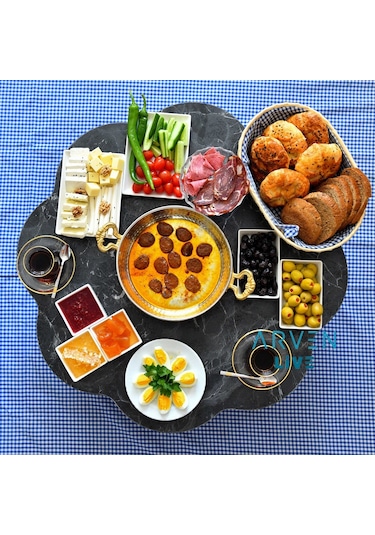 Arvenlive Sütlü Kahve Mermer Desenli Ahşap Katlanabilir Papatya Yer Sofrası