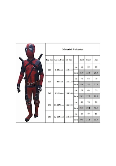 Çocuklar İçin Deadpool Kostümleri, Cadılar Bayramı Kıyafeti Cosplay Partisi Deadpool Kostümü, 5-13 Yaş Çocuklar İçin Deadpool Bodysuit Tulum Cosplay Seti V Ilx