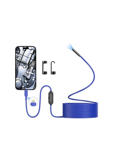 Depstech Işıklı Endoskop Kamerası - 5m Kablo 7mm İnce Prob - Mavi