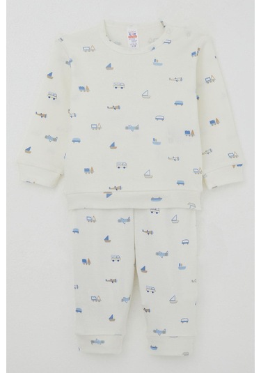 Breeze Erkek Bebek Pijama Takımı Omuzdan Patlı Mini Taşıtlar Dünyası 4 Ay-1 Yaş, Ekru Ekru