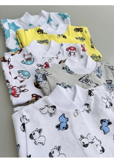 Mukosa Düğmeli Kısa Kollu Üst, 5'li S 367915381 Açık Mavi