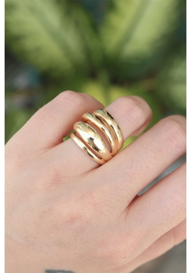 Pirinç Gold Renk Ayarlanabilir Tırtıklı Bombe Yüzük - Tj-byk3170 Gold