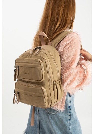 Yumuşak Dokulu Ultra Hafif, Esnek Ve Su Geçirmez Polyamid Kumaş Sırt Çantası Vizon Model: 571-13-14a Vizon