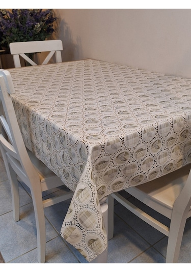 İthal Silinebilir Masa Örtüsü Kaymaz Tabanlı Pvc Muşamba Bej