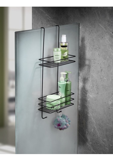 Dayanıklı Paslanmaz 2 Katlı Askılı Duş Rafı Sabunluk Şampuanlık Duşakabin Askısı Siyah