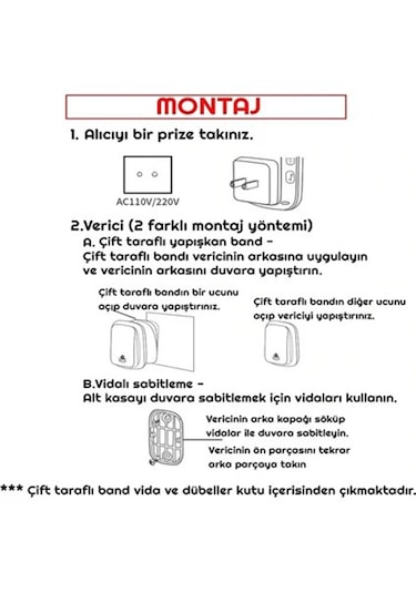 Monozone Kapı Zili 1buton 1alıcı Su Geçirmez Beyaz Kablosuz