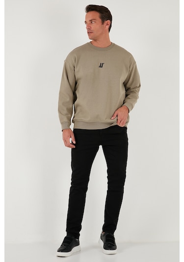 Buratti Regular Fit Bisiklet Yaka Pamuklu Içi Tüylü Yumuşak Şardonlu Erkek Sweat 5905405 Vizon Yeşili