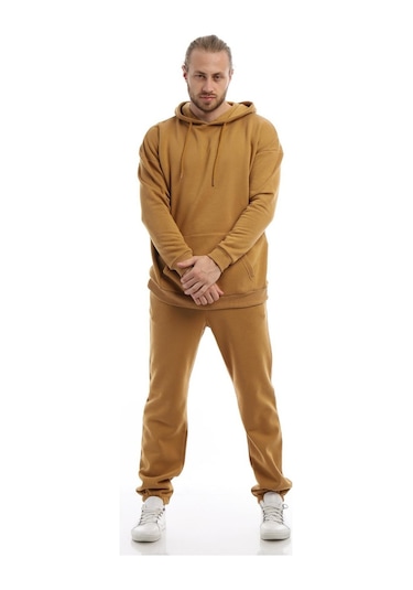 Erkek Kapüşonlu Kanguru Cepli Sweatshirt Kahverengi