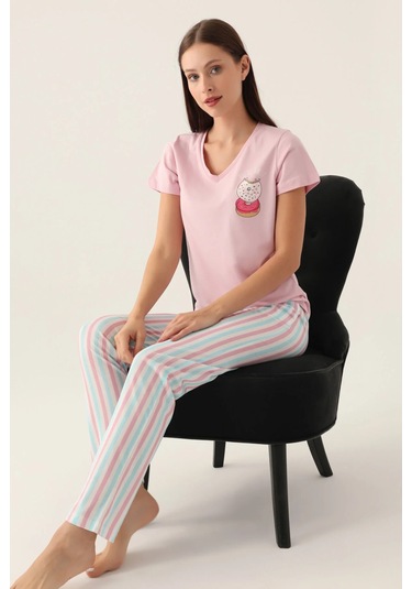 Arnetta 2888 Pamuklu Kısa Kol Kadın Pijama Takımı Toz Pembe