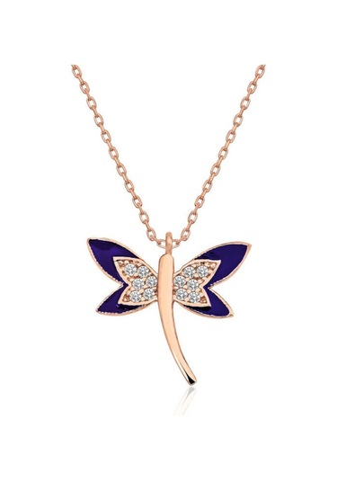 Gümüş Lacivert Yusufçuk Kadın Kolye (551173648)