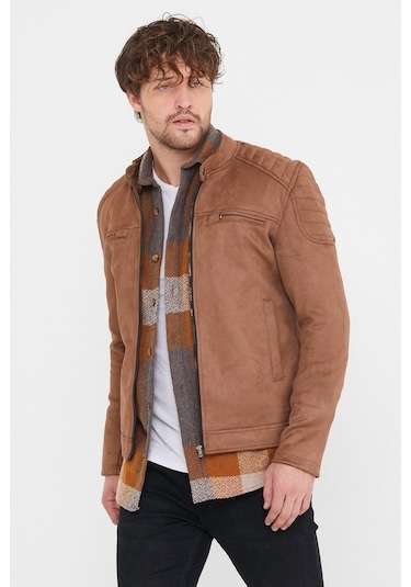 Erkek Kahverengi Dar Kesim Süet Ceket Mont-Kahverengi