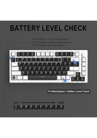 Magegee Sky81 83 Tuş Kablosuz Rgb Hot-swap Gasket Siyah-beyaz Gaming Klavye