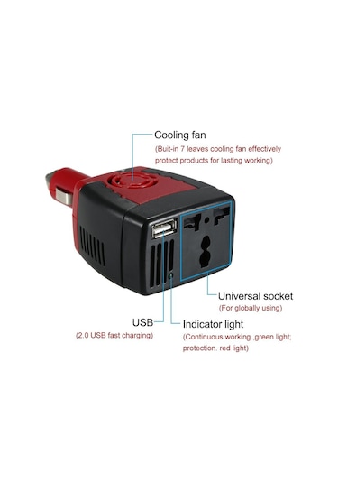 150w Dc 12v Ac 220v Invertör Otomatik Gerilim Dönüştürücü Araba Güç Inverter Adaptörü Sigara İle