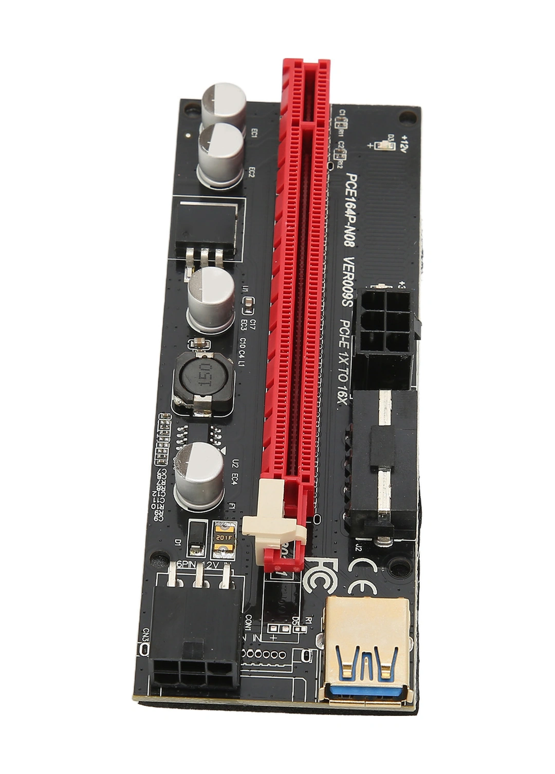 Xiyyadms Pcıe Riser 1x-16x Grafik Kart Genişletici, Usb3.0 Kablolu, 4+6pin Güç Arayüzü, Sabit Kanca Tasarımı, Anakart Yükünü Azaltır, Madencilik Uyumlu Ver009s