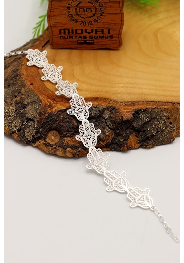 Fatıma Ana Eli Model 925 Ayar Gümüş Telkari Kadın Bileklik 201024178 Gümüş