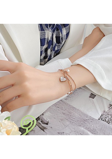 Gümüş Opk Çift Katlı Aşk İnci Paslanmaz Çelik Bileklik Gümüş