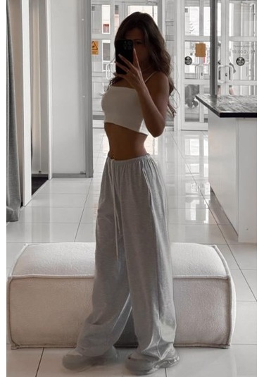 Gri Geniş Paça Basic Kadın Eşofman Altı Mg2553 Gri