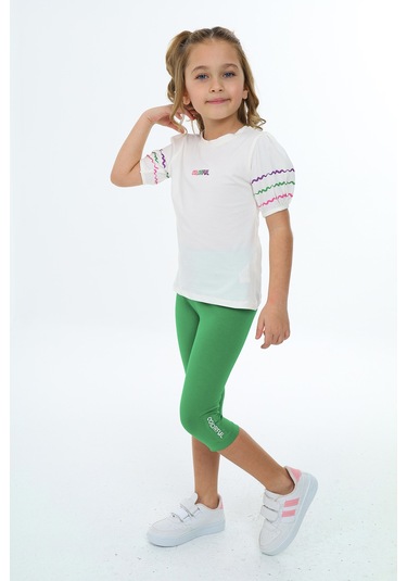 Toontoy Kız Çocuk Nakışlı Kaprili Takım Ekru