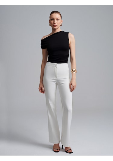 Dilvin 72641 Çan Paça Pantolon-beyaz Beyaz