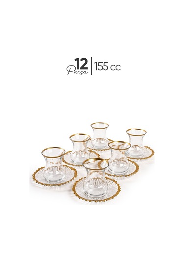 Mest 6 Kişilik 12 Parça Yaldızlı Çay Bardağı Seti - 155 Cc Şıklık Ve Zarafetle Gold