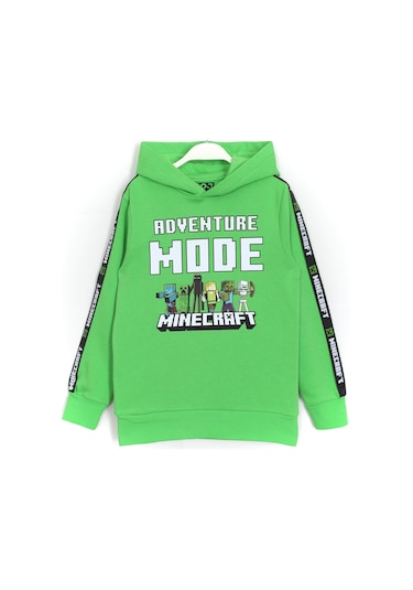 Minecraft Adventure Mode Baskılı Unisex Çocuk 2 İp Hoodie Yeşil