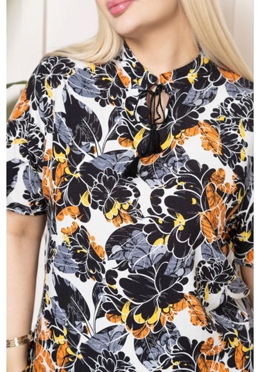 Bebe Yaka Püskül Detaylı Bluz - Desenli Desenli