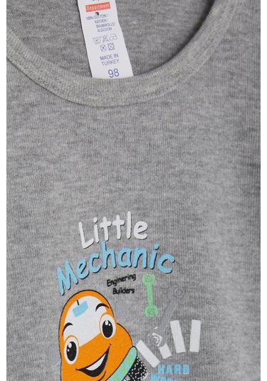 Breeze Erkek Bebek Çıtçıtlı Body Küçük Tamirci 9 Ay-3 Yaş, Koyu Gri Melanj Koyu Gri Melanj