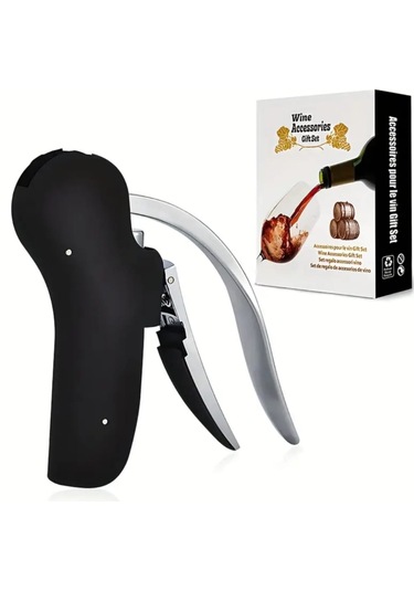 Atay Garage Tirbuşon Profesyonel Dökme Demir Şarap Ve Şampanya Mantar Açacağı Güvenli Tutuşlu Siyah