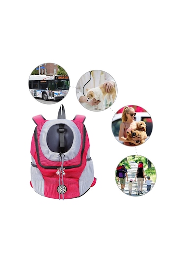 Açık Pet Köpek Taşıma Çantası Ön Çanta Çift Omuz Taşınabilir Seyahat Sırt Çantası Örgü Sırt Çantası Kafa, Boyut: L Gül Kırmızı