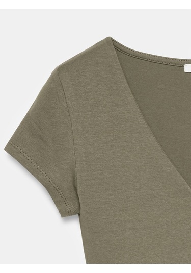 Dilvin 32840 V Yaka Basic T-shirt-haki