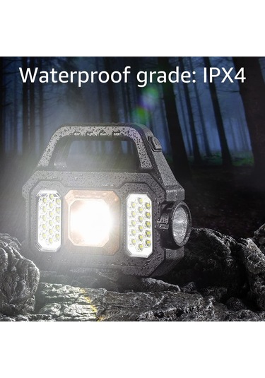 Tenfowee Güneş Enerjili 500 Lumen Led Fener, Su Geçirmez Çok Fonksiyonlu El Feneri, Usb Şarj Cihazı, Cob Yan Işık - Altın 2205a Altın