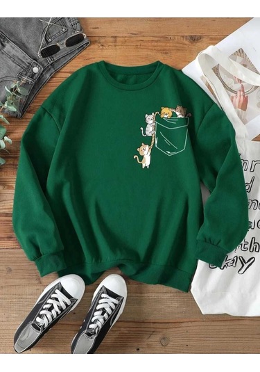 Kozia Outdoors Malkoçbey Oyaka Baskılı Cep Baskılı Sweatşhirt Yeşil Yeşil