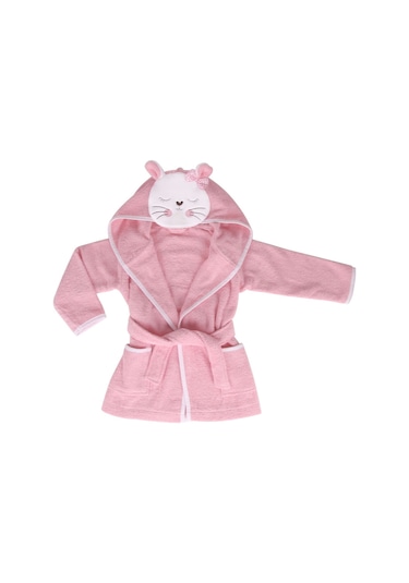 Baveno %100 Pamuklu Kedi Desenli Çocuk Bornozu Pembe
