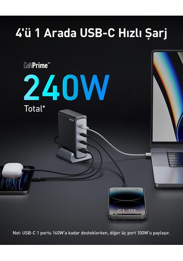 Anker Prime 749 Masaüstü Şarj Cihazı 240w Gan-4 Port - A2342