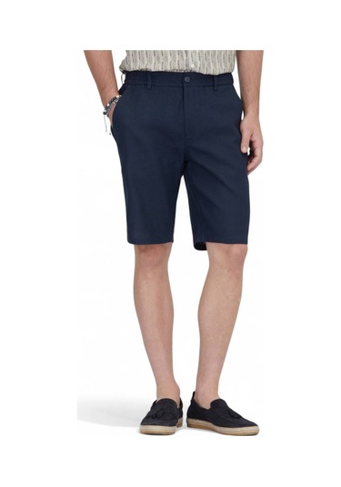 Lacivert Dokuma Jogging Fit Casual Pamuk Karışımlı Bermuda Lacivert