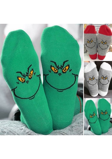 Noel Baba Ve Grinch'in Yer Aldığı 1 Çift Unisex Noel Çorabı. Yeni