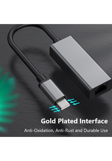 Cbtx 0352B Tip-C RJ45 LAN Adaptörü LED Göstergeli Ethernet Ağ Kartı Gri