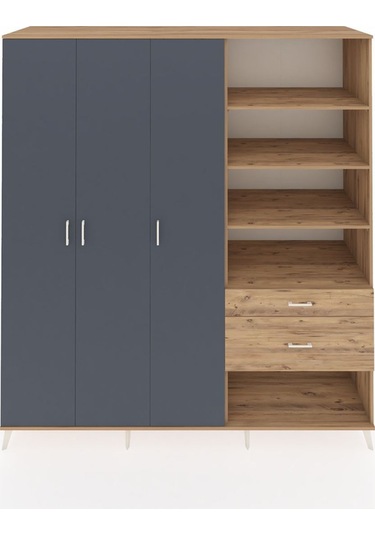 Kronos Dolap 16 Raflı 2 Çekmeceli 3 Kapaklı 220x59x243 Çam-antrasit/çam Antrasıt/atlas Çam