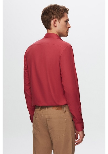 D's Damat Erkek Gömlek Slim Fit Bordo Renk 6EF02ORT00288 Bordo