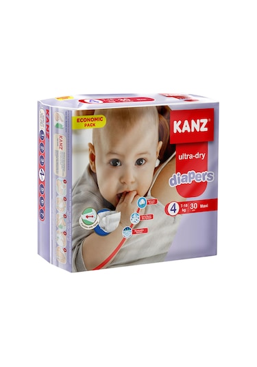 Kanz Ultra-Dry Diapers Bebek Bezi 4 Numara Maxi Ekonomik Paket 30 Adet
