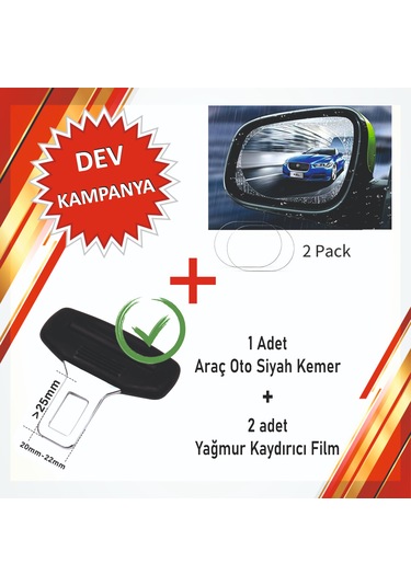 Tüm Araçlar Uygun Kemer Tokası 1 Adet + Araba Ayna Yağmur Koruyucu 1 Adet