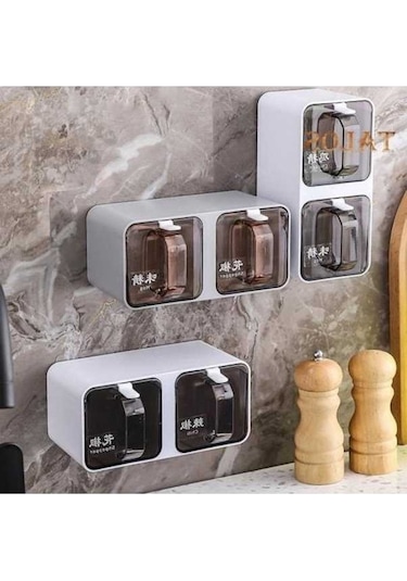 Pazly Gri Baharat Kavanozları Seti 300-1200ml, Duvara Montajlı Mutfak Depolama Kutusu Gri