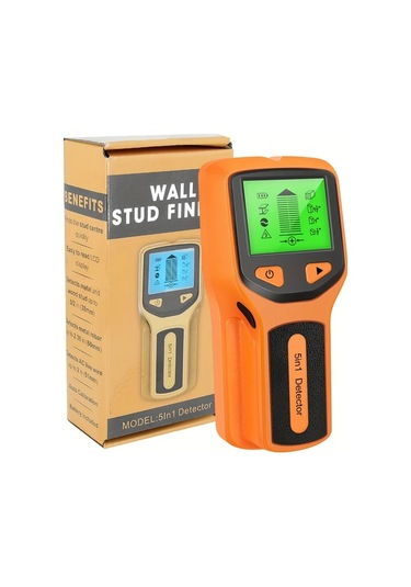 Xuweiwei Turuncu 5i 1 Arada Çubuk Bulucu Duvar Tarama Aleti Elektronik Dedektör Lcd Ekranlı Ahşap Metal Ac Kabloları Tespiti Taşınabilir