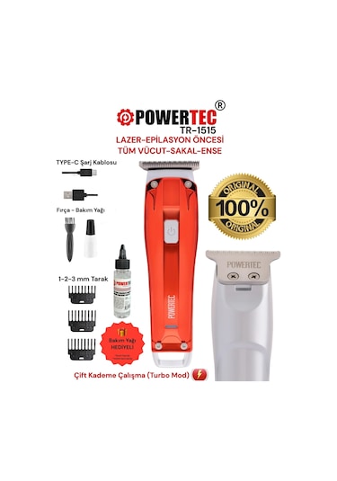 Powertec TR-1515 Lazer-Epilasyon Öncesi Tüm Vücut Tıraş Makinesi Sakal-Ense-Vücut
