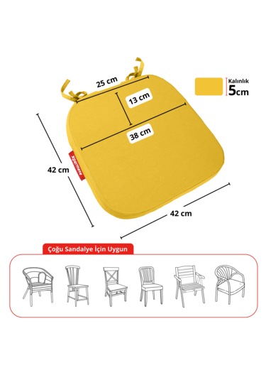 Xpermate 6'lı Standartfit Oval Sandalye Minderi 42x42x5 Sarı