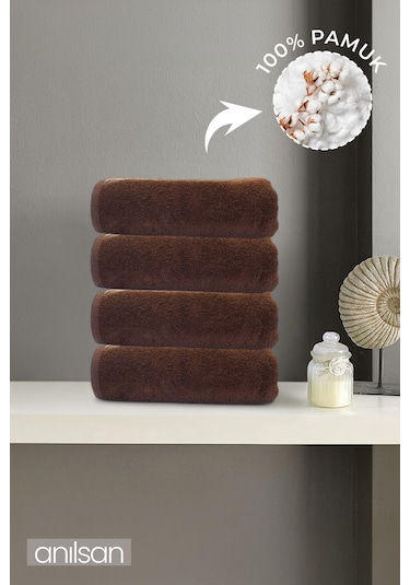 4'lü Kahverengi El Havlusu - 50x90 Cm, 225 Gr, %100 Pamuk, Spa Ve Otel Havlusu, Günlük Kullanıma Uygun Kahverengi