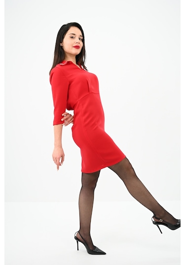 Kadın Yaka Taş İşleme Detaylı Elbise 5210-24 001