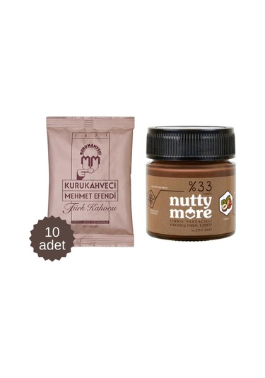 Mehmet Efendi Türk Kahvesi 100 Gr X 10 Adet & Nutty More %33 Fındık Parçacıklı Kakaolu Fındık Ezmesi 200 Gr