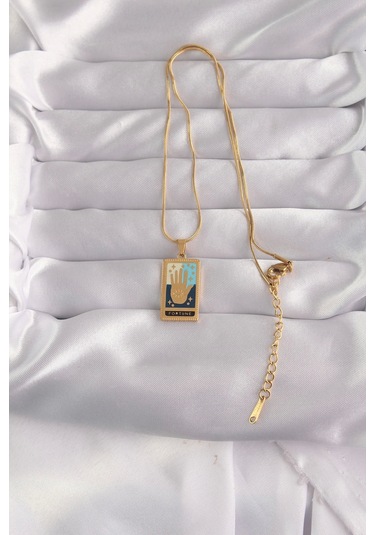 316l Çelik Gold Renk Karışık Mineli El Figür Tarot Kolye Çok Renkli